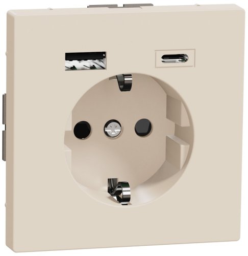 Розетка с заземлением +2xUSB тип A+C без рамки Schneider Electric Merten D-Life 1-м. сахара картинка